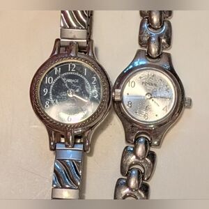 WORKING Lot Women's Watches Carriage Timex Fossil Silver Tone Indiglo